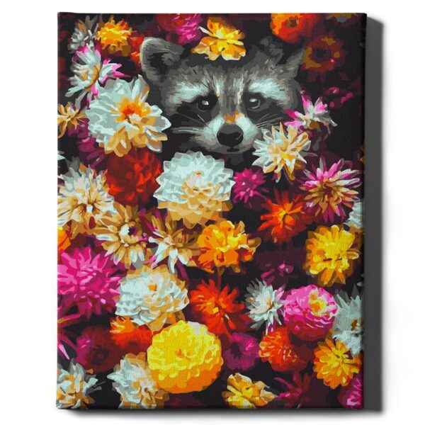 Raccoon among the flowers