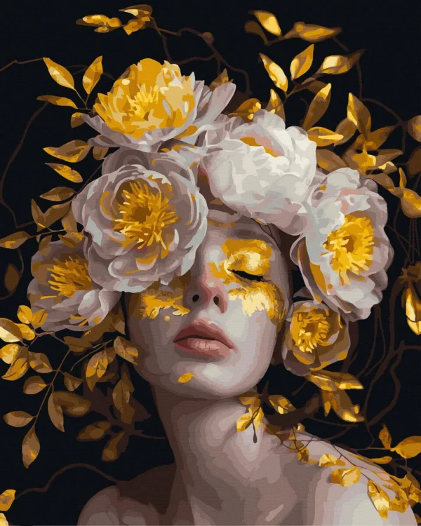 Girl and golden peonies - Image 2