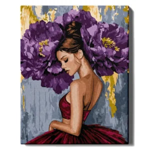 Balerina ir violetinės gėlės