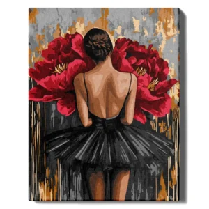 Balerina ir raudonos gėlės